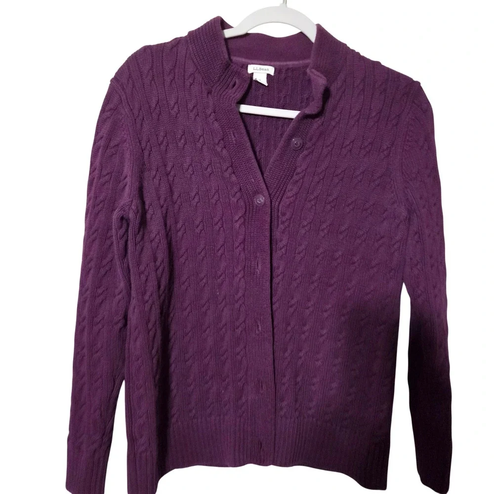 L.L.Bean Purple Cable Knit Sweater Small Button Up Ribbed Women's‎ Fall Winter